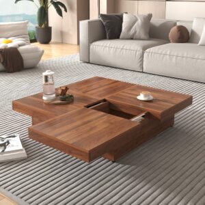 Square Veneer Coffee Table Sliding Top with Storage in Walnut 39.4'' WL
