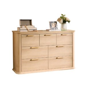 Fluted 7 Drawer Dresser. 52 Wide Modern Wood Dresser for Bedroom. Chest of D