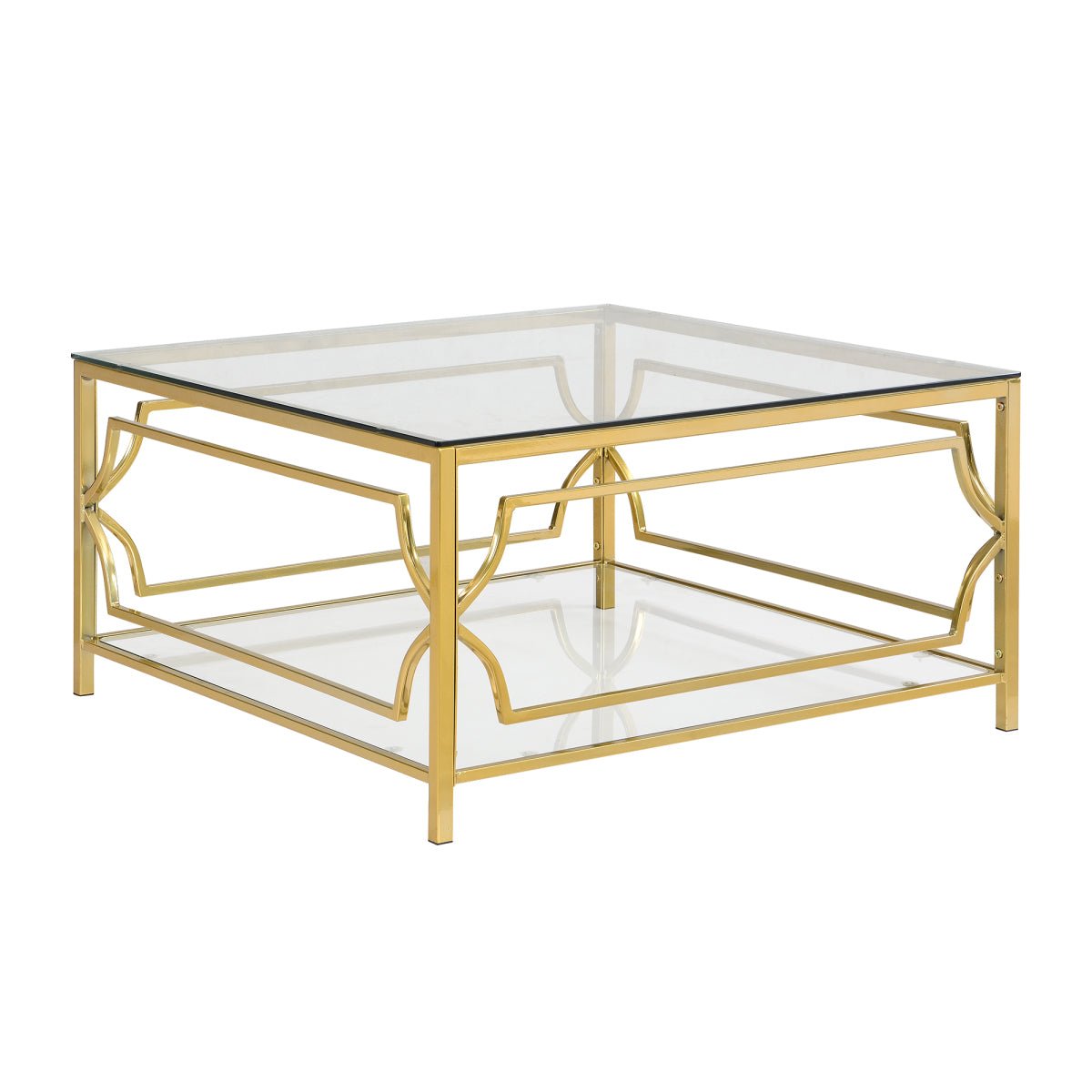 Square Glass Coffee Table in 33.5.Luxurious Geometric Metal Frame.Gold Finis - Image 15
