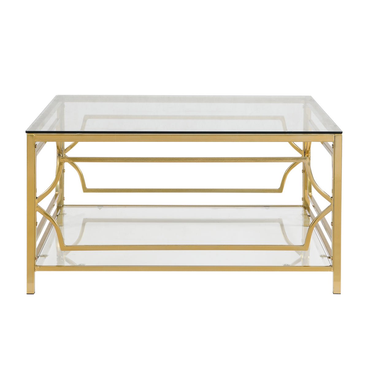 Square Glass Coffee Table in 33.5.Luxurious Geometric Metal Frame.Gold Finis - Image 16